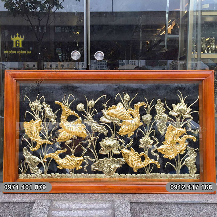 Bức Tranh C&aacute; Ch&eacute;p Hoa Sen Mạ V&agrave;ng 24K